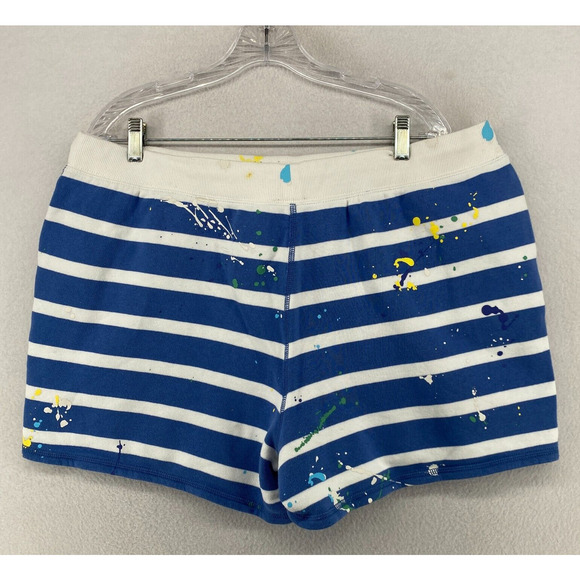 POLO RALPH LAUREN Shorts Womens XL Paint Splatter Striped Fleece 4" Sweat Blue - Picture 2 of 13